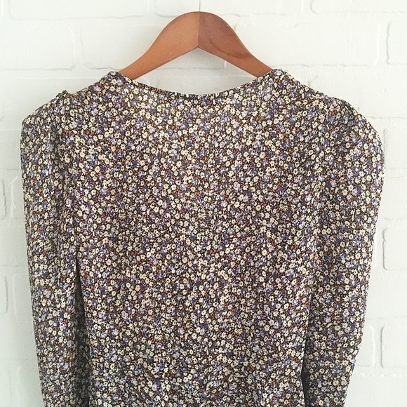 ZARA Mini Dress Floral Print Daisies Ruched Long Sleeve Sz Pleated Lavender XS - Picture 12 of 15